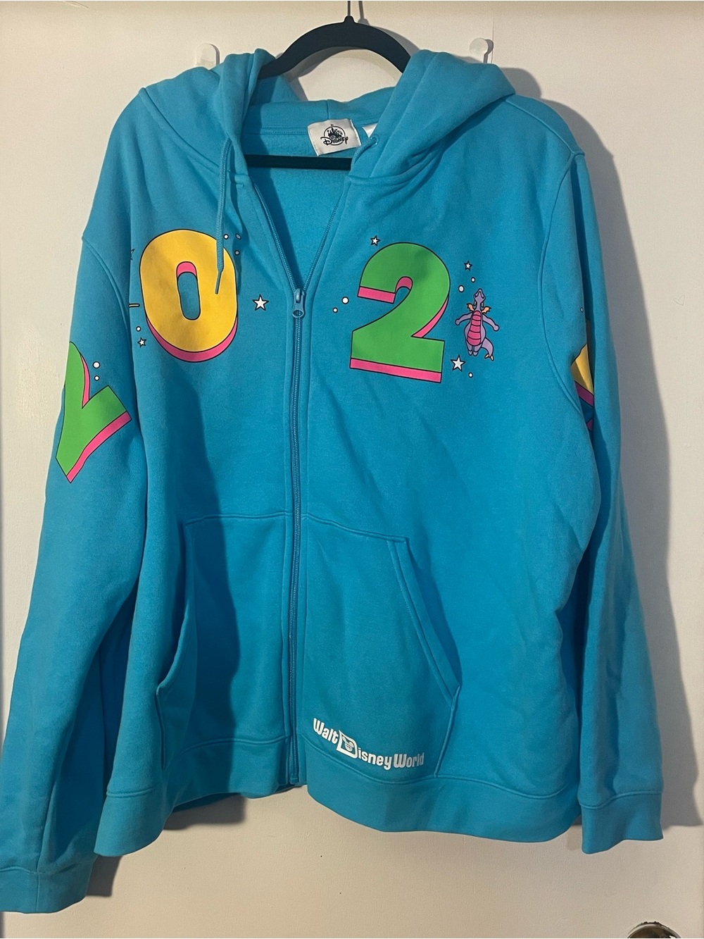 Disney World Turquoise Zip-Up Hoodie with Neon 2024 Graphics